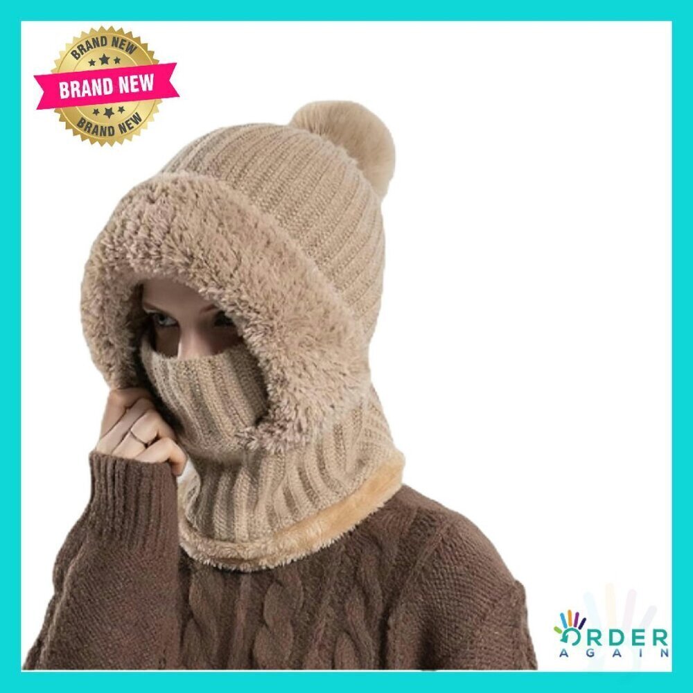 3-in-1 Knit Beanie Scarf Mask Set Warm Windproof Winter Ski Accessory